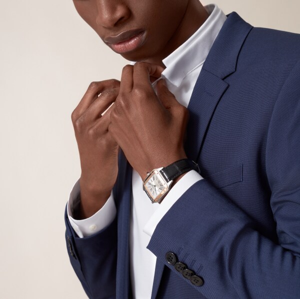 CRW2SA0011 - Santos-Dumont watch - Large model, quartz movement, rose gold,  steel, leather - Cartier